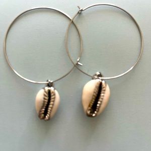 Silver plated cowrie hoops